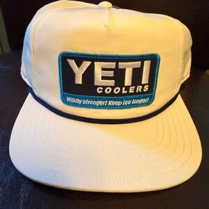 Yeti White Trucker Captain’s  Hat with Blue Patch and Trim Retro NWT Coolers